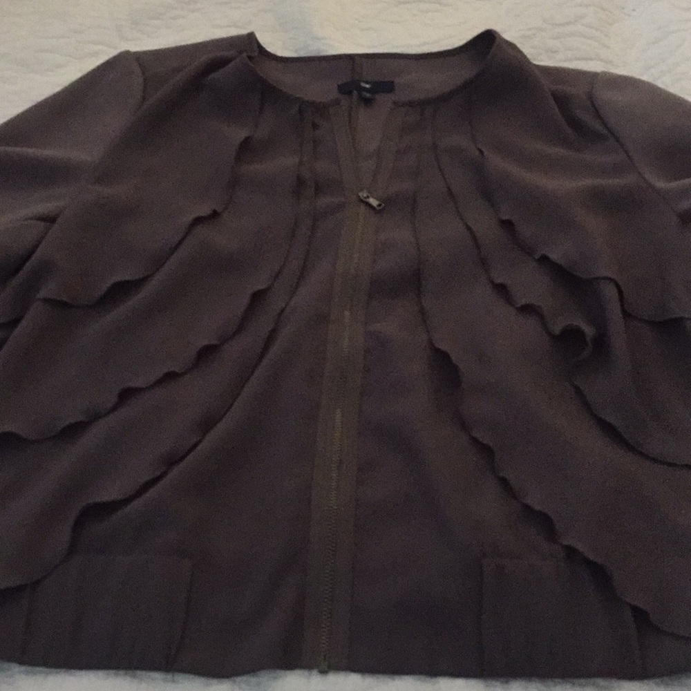 Gap Ruffle Zip Jacket Blazer Large Gray Euc - image 3